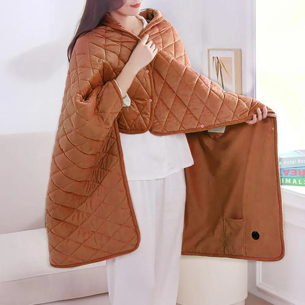 140x100cm Electric Blanket 3 Heat Settings USB Heated Blanket Wearable Brown