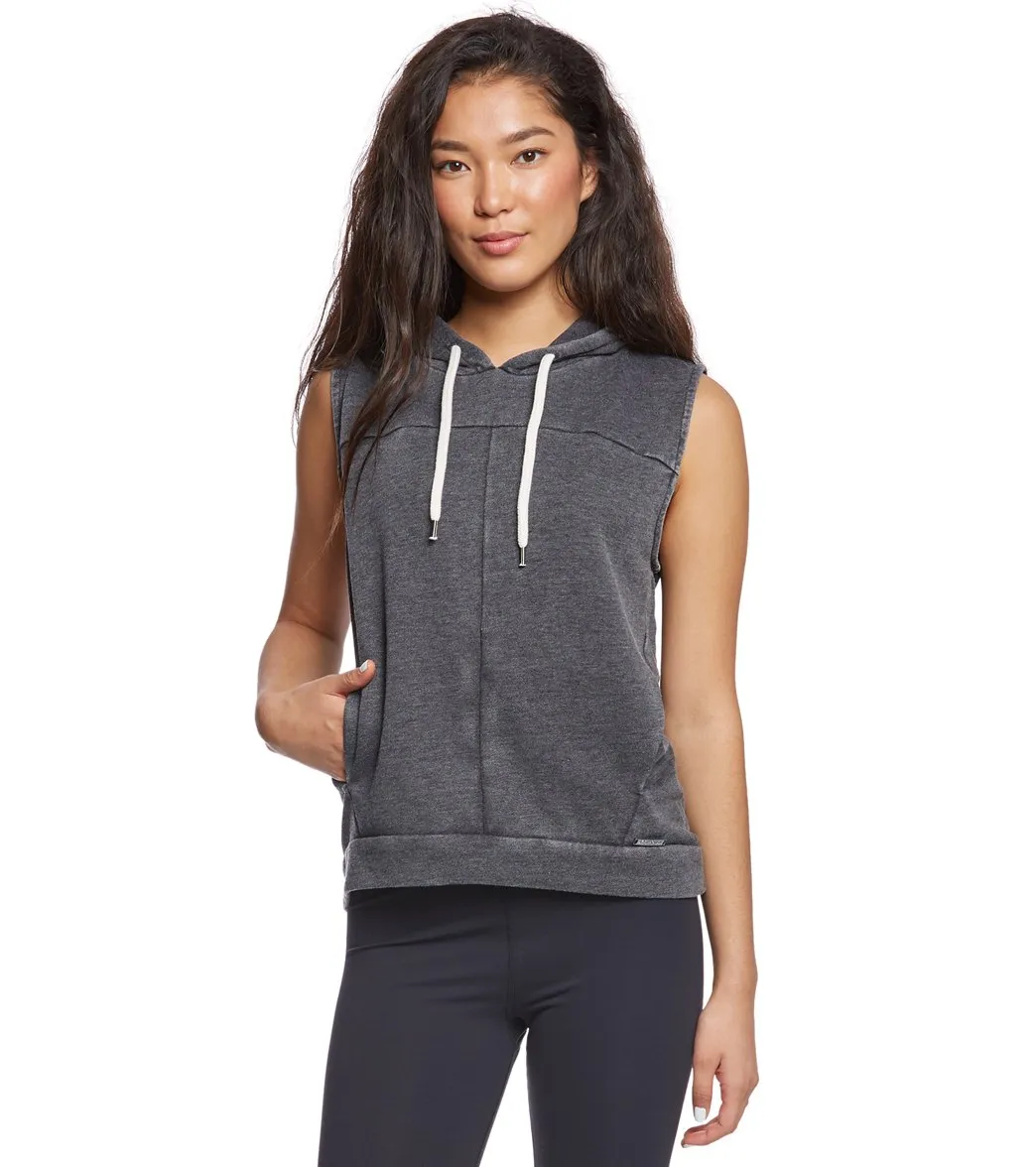 Betsey Johnson Cutoff Sleeve Distressed Workout Hoodie Tank
