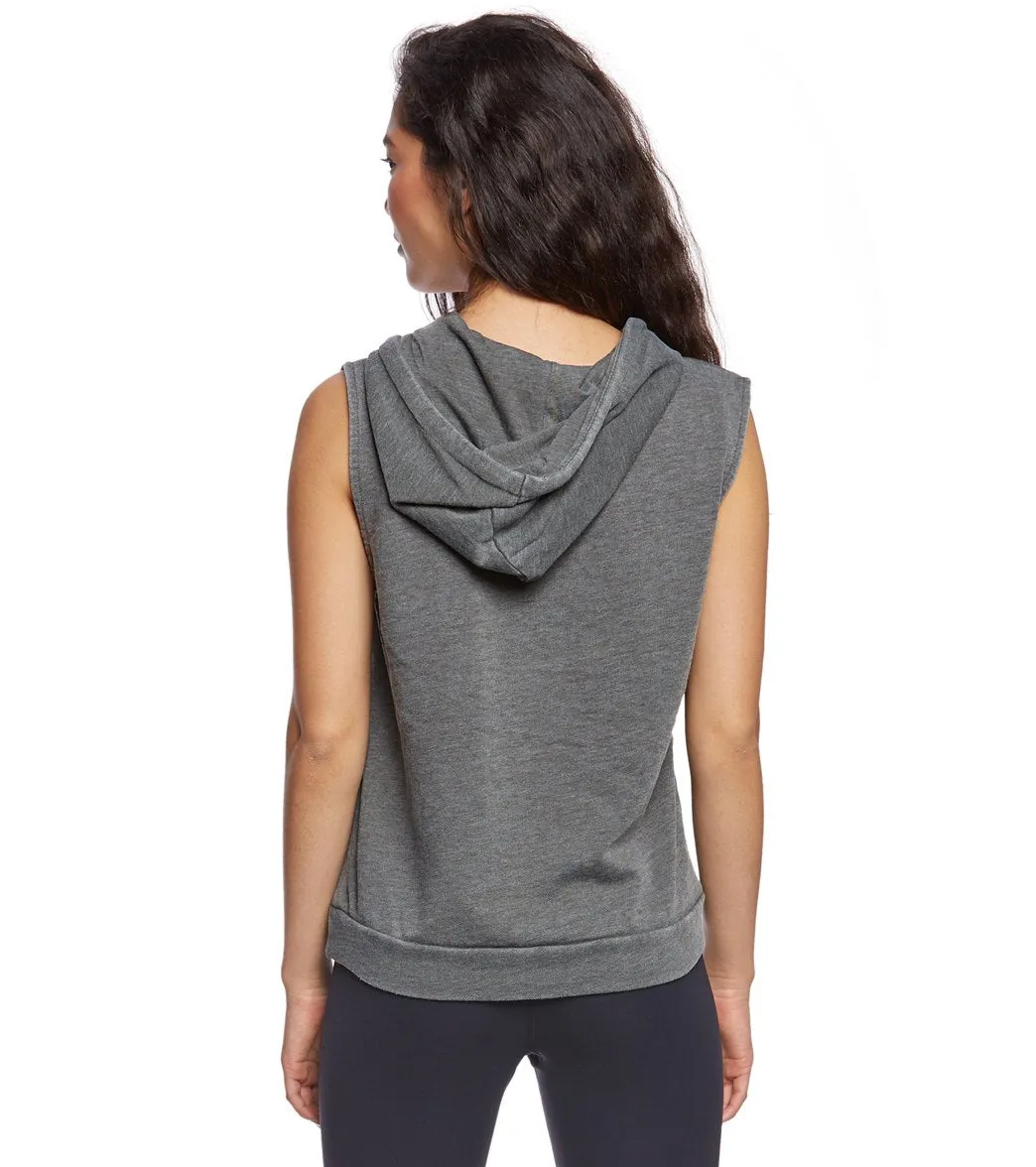 Betsey Johnson Cutoff Sleeve Distressed Workout Hoodie Tank