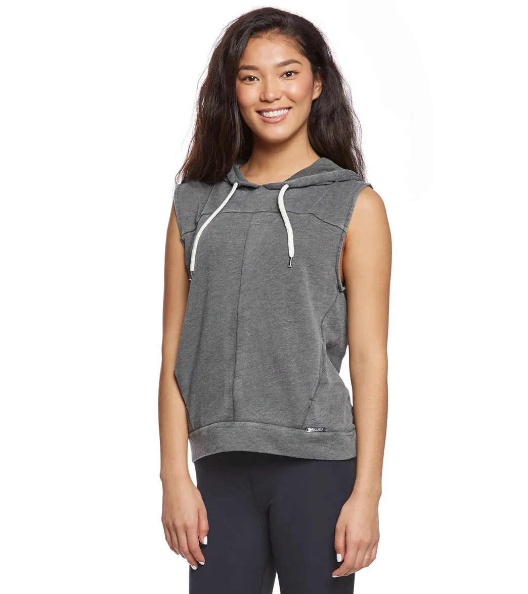 Betsey Johnson Cutoff Sleeve Distressed Workout Hoodie Tank