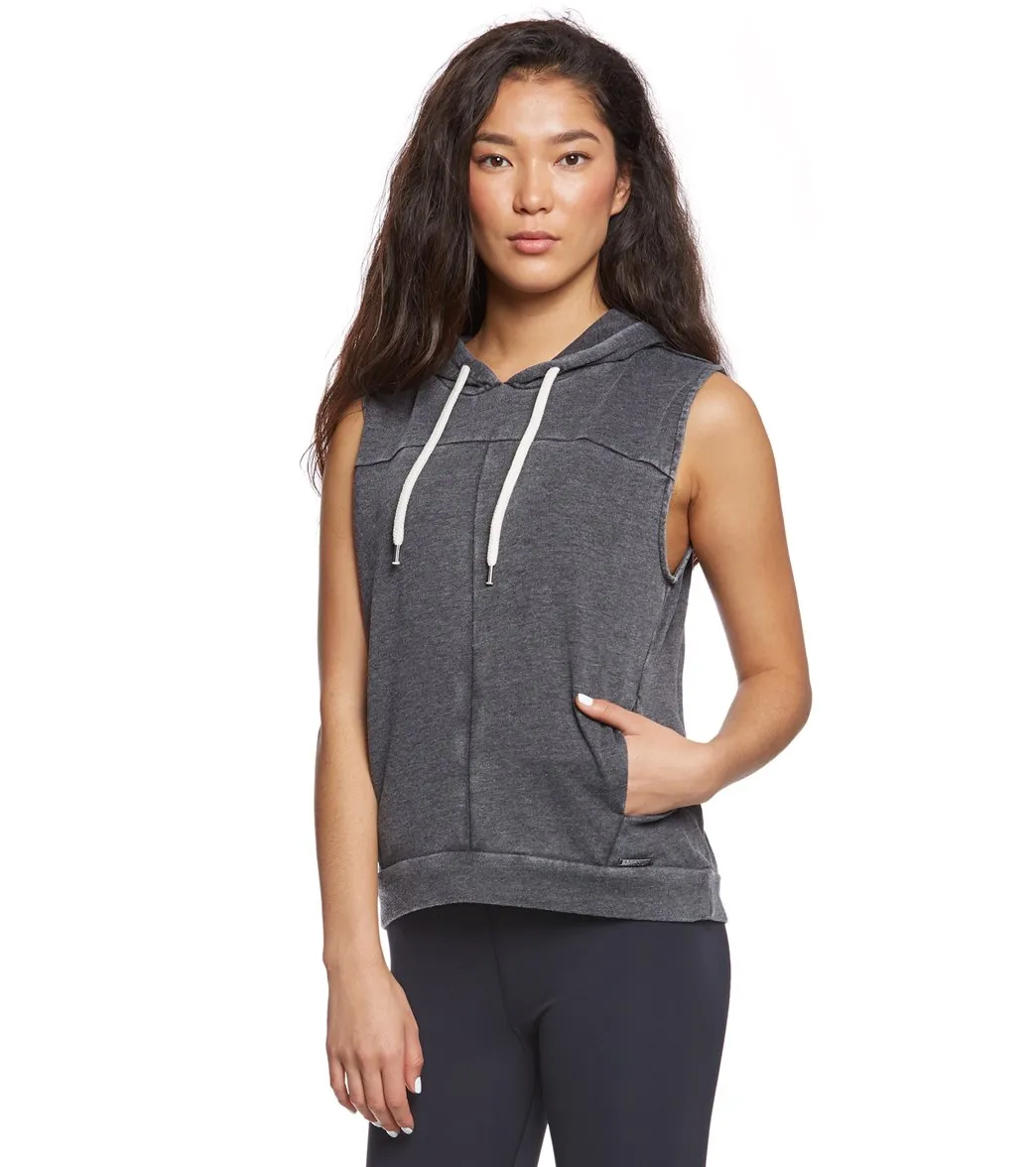 Betsey Johnson Cutoff Sleeve Distressed Workout Hoodie Tank
