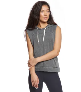 Betsey Johnson Cutoff Sleeve Distressed Workout Hoodie Tank