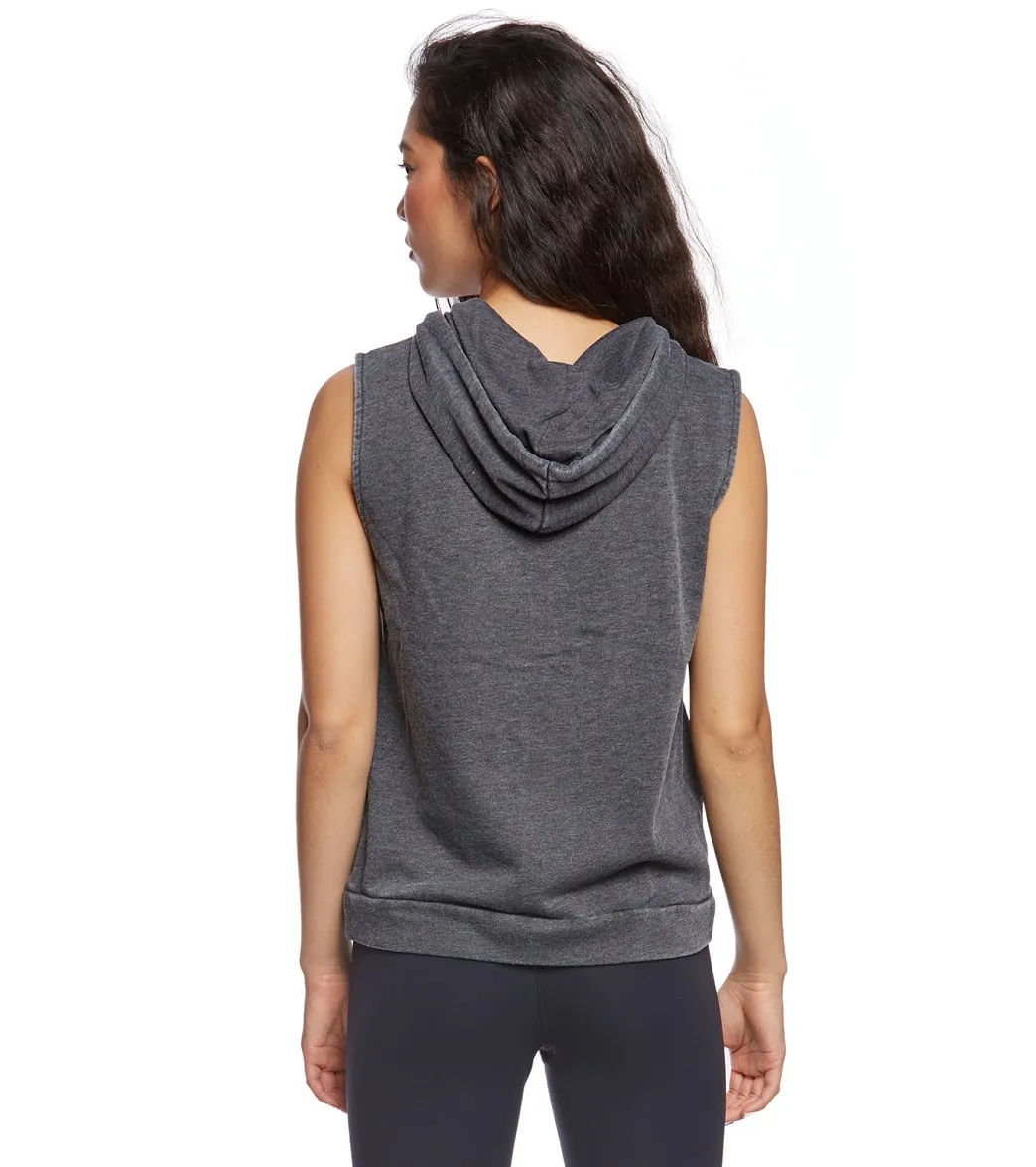 Betsey Johnson Cutoff Sleeve Distressed Workout Hoodie Tank