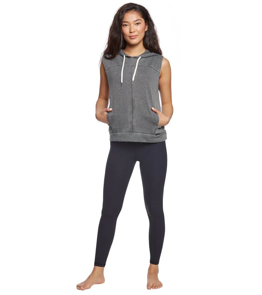 Betsey Johnson Cutoff Sleeve Distressed Workout Hoodie Tank