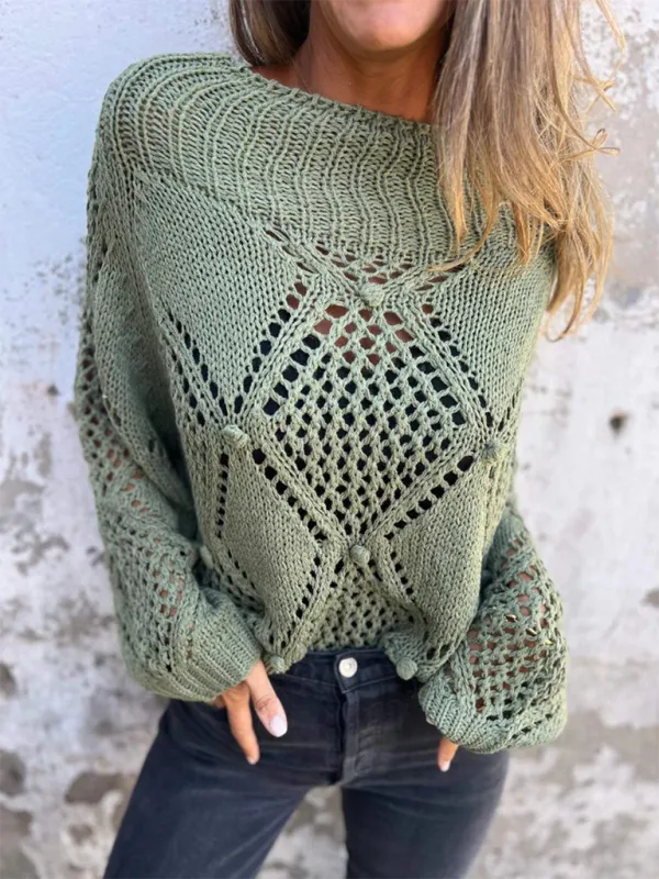 Diamond Open-Knit Sweater Transitional Layering