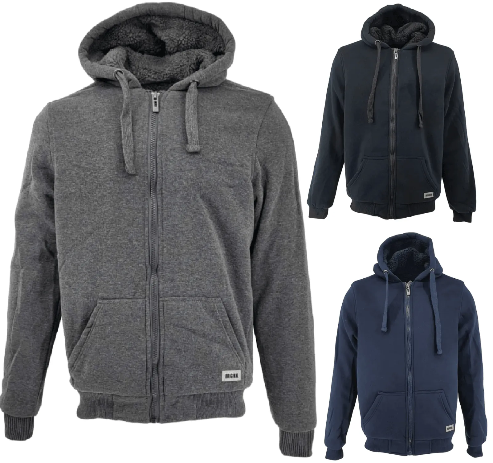 Fleece Fur Hoodie Winter Men Zipped Hoody Plain Sweatshirt Pullover Hooded M-XXL