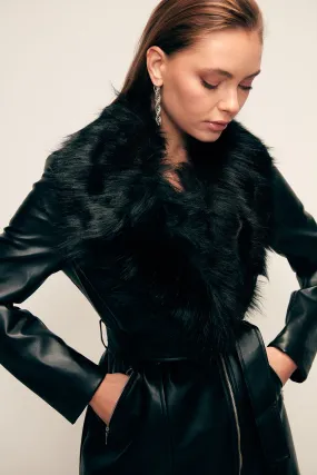 Fur detailed leather jacket -
