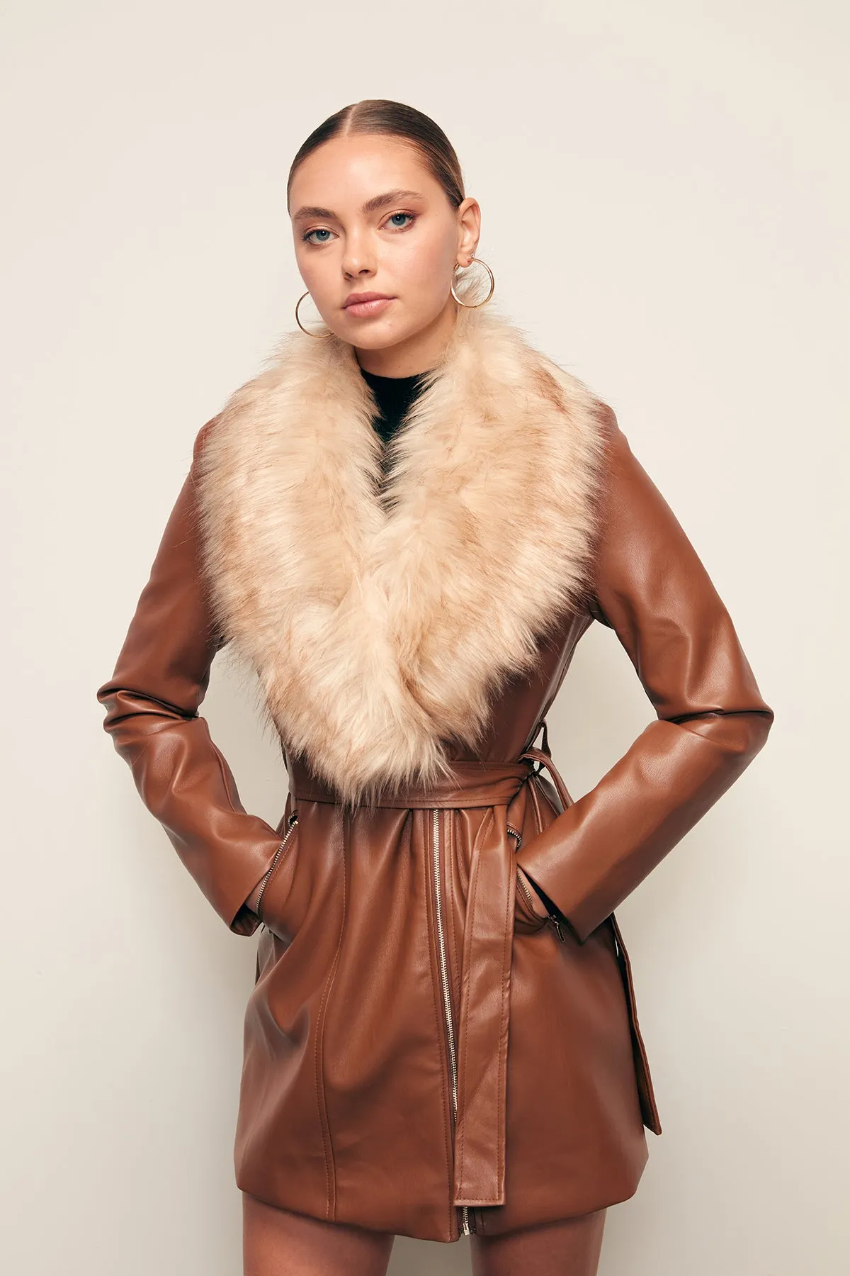 Fur detailed leather jacket -