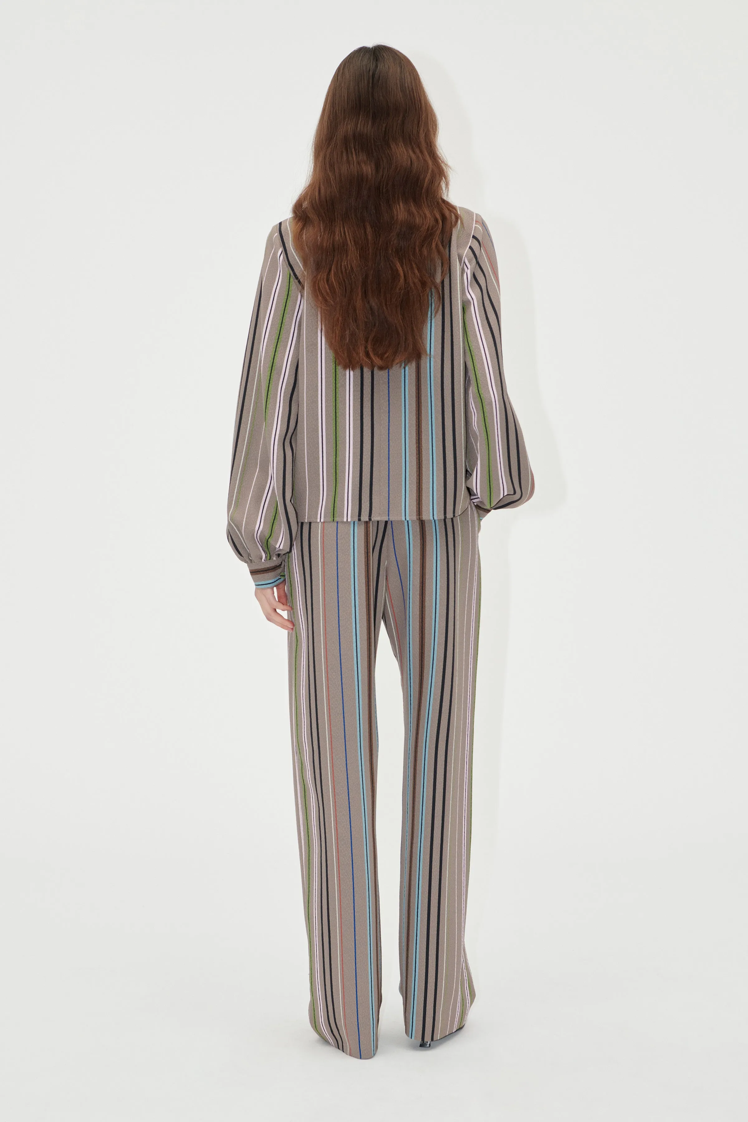Gathered Long Sleeve Top - Multi Stripe