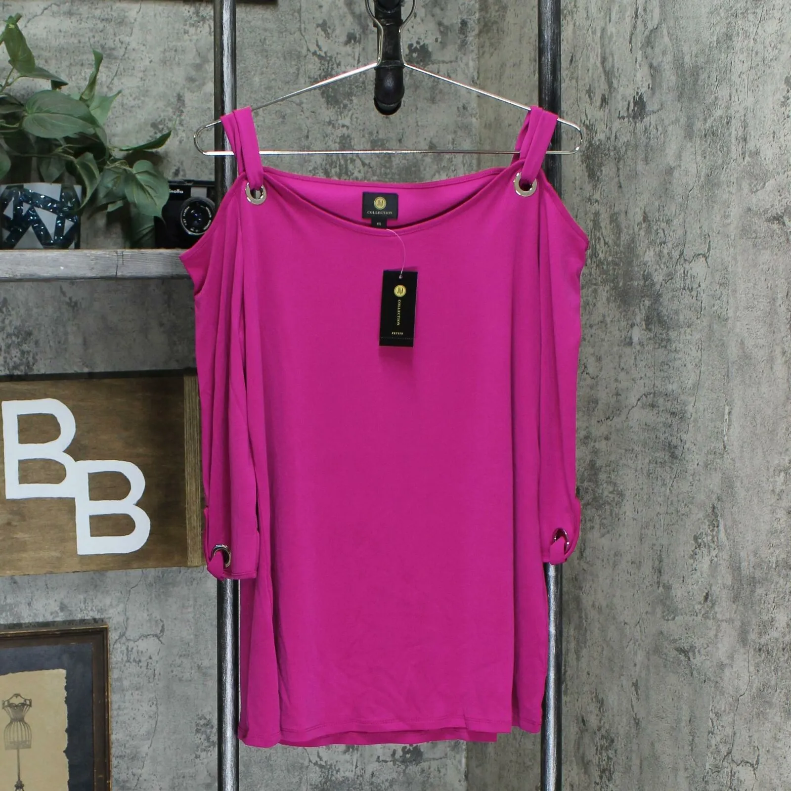 JM Collection Petite Grommet Cold Shoulder Knit Top
