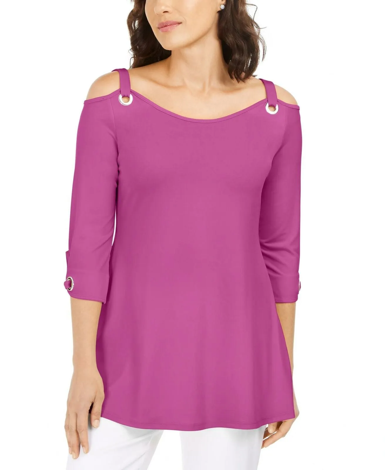 JM Collection Petite Grommet Cold Shoulder Knit Top