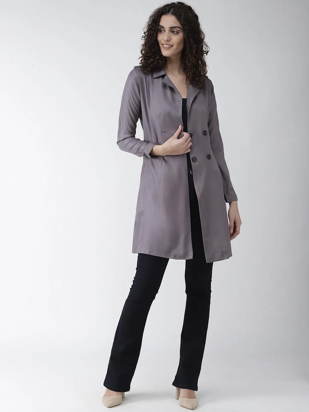 Style Quotient Women Solid Mustard Yellow viscose rayon smart casual Trench Coat