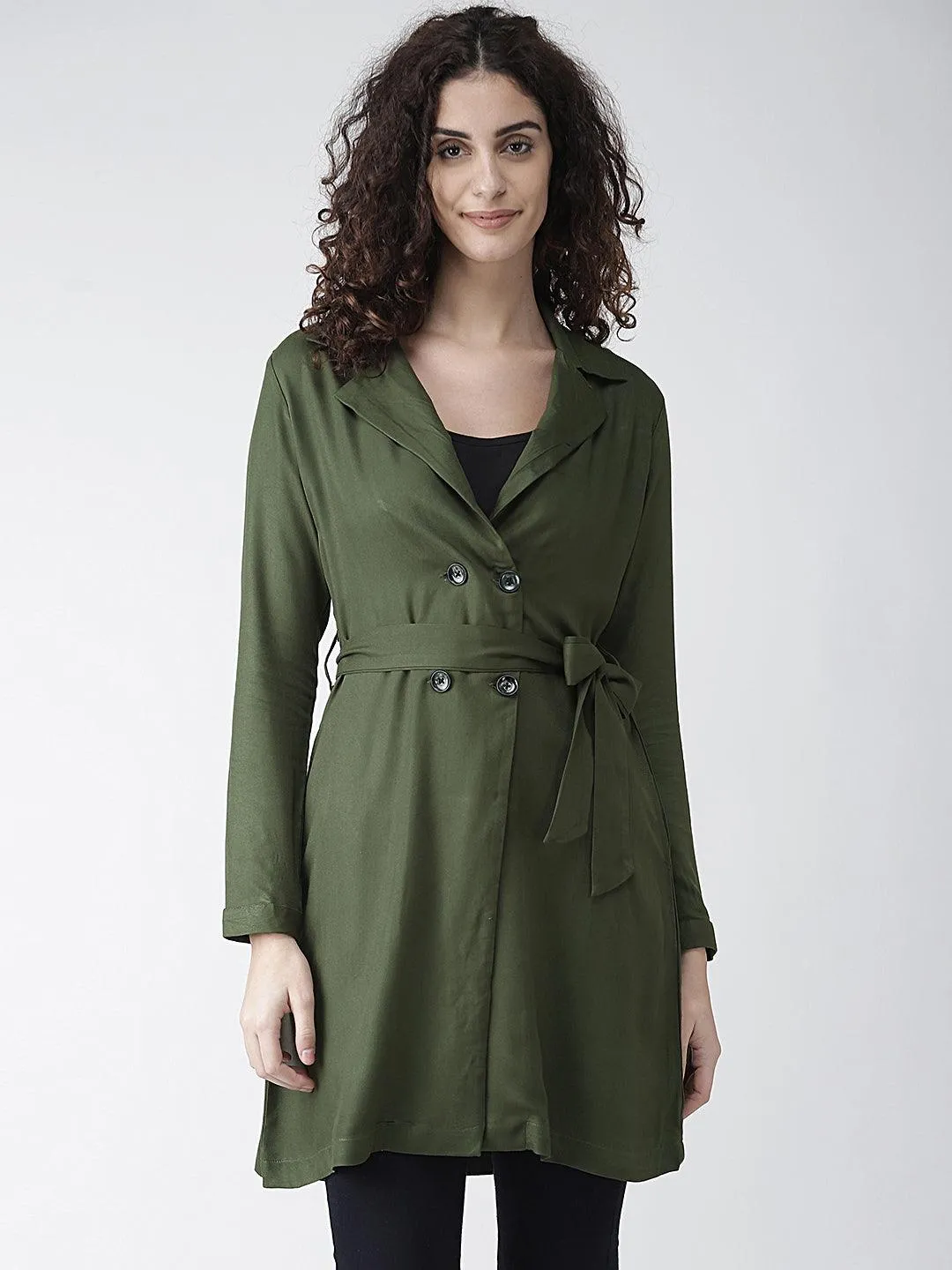 Style Quotient Women Solid Mustard Yellow viscose rayon smart casual Trench Coat