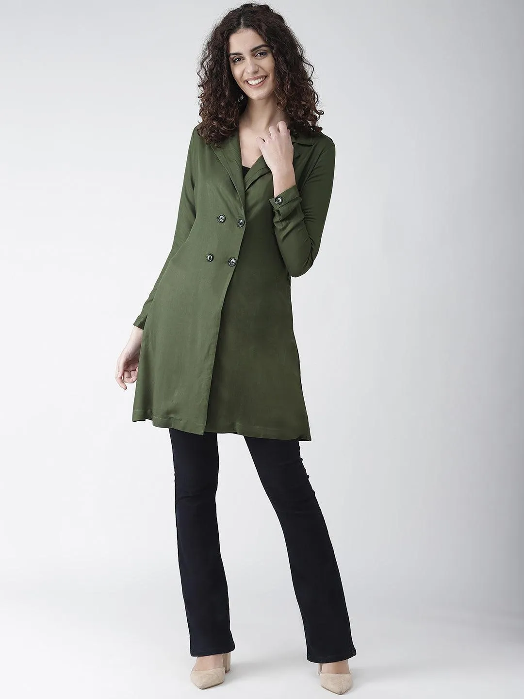 Style Quotient Women Solid Mustard Yellow viscose rayon smart casual Trench Coat