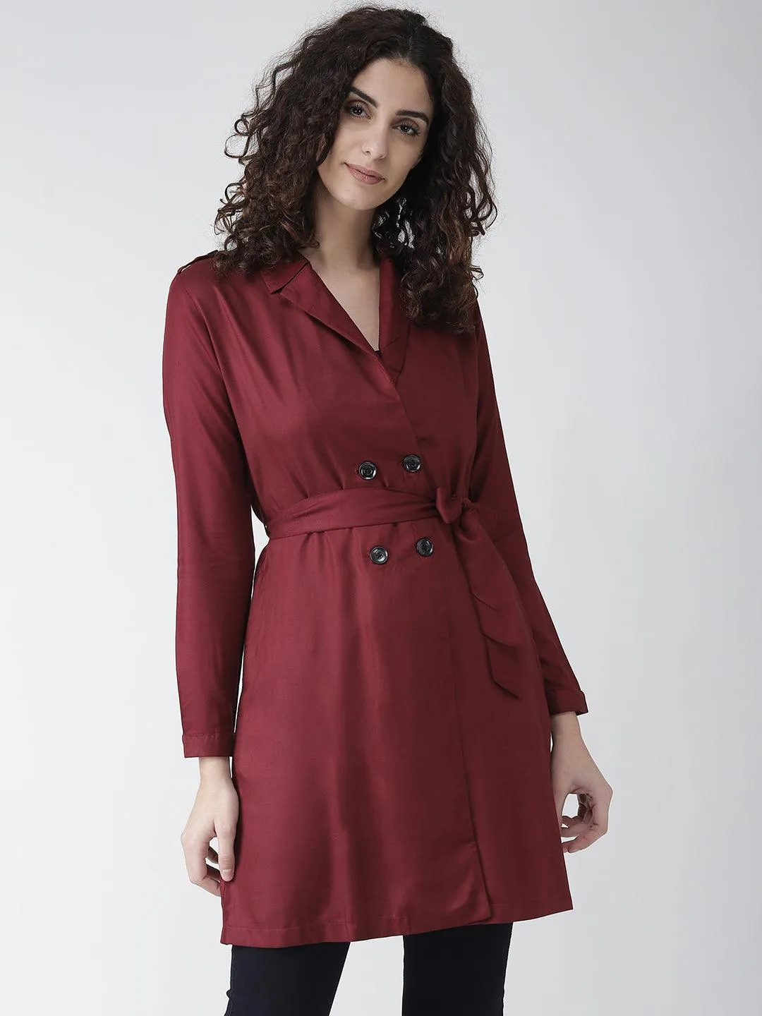 Style Quotient Women Solid Mustard Yellow viscose rayon smart casual Trench Coat