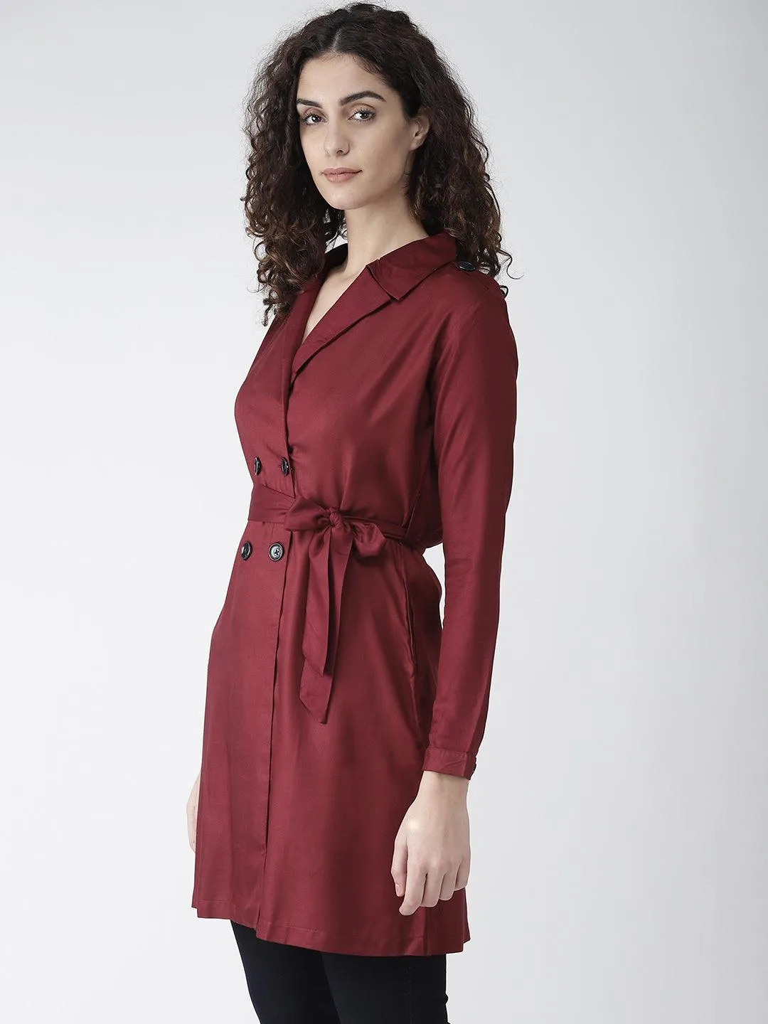 Style Quotient Women Solid Mustard Yellow viscose rayon smart casual Trench Coat