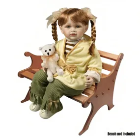 The Ashton-Drake Galleries Rosetta Exquisitely Crafted Porcelain Doll with Auburn Pigtails Vintage Green Corduroy Outfit Striped Turtleneck Shirt Yellow Jacket & Her Beloved White Teddy Bear Companion 24-inches