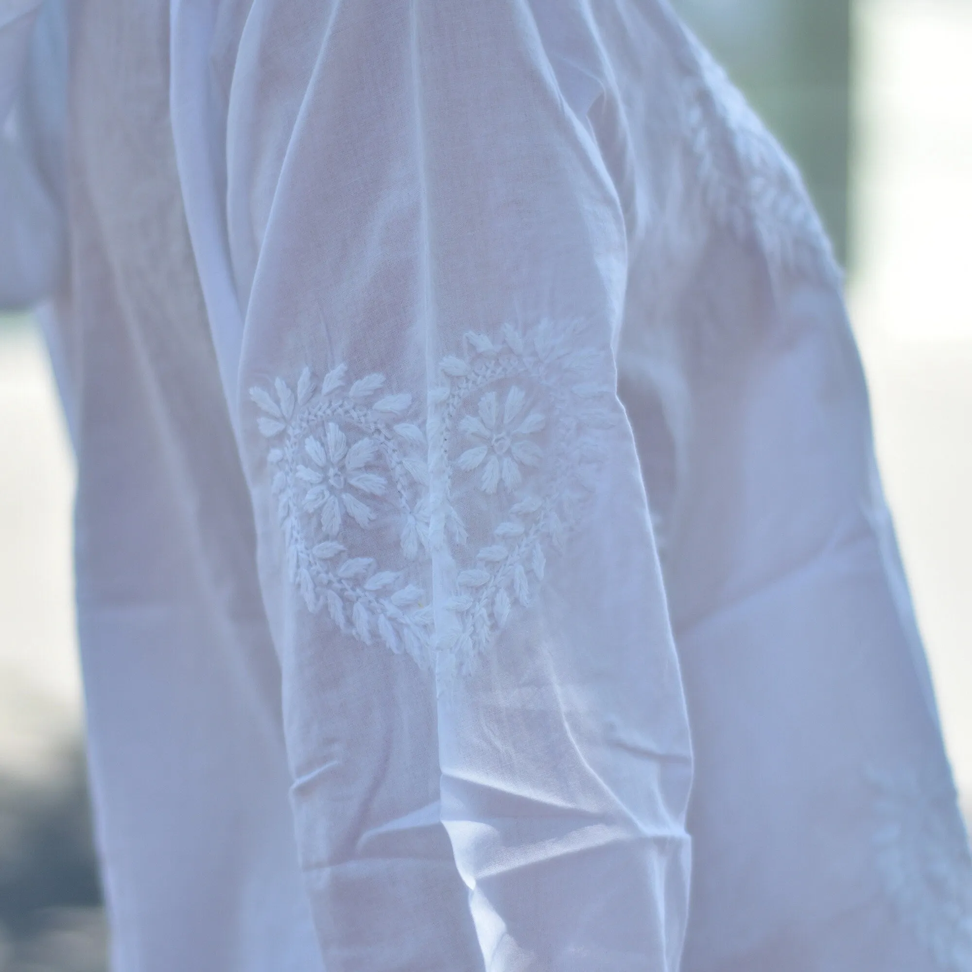 White Indian Fine Cotton Hand Embroidered Hoodie Style Long Tunic Duster Jacket Dress #13